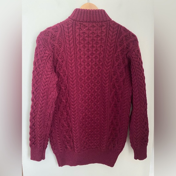 ‎‎Aran Crafts Merino‎ Wo‎ol Cable Knit Aran Sweater Troyer Claret Size Medium - Picture 11 of 11